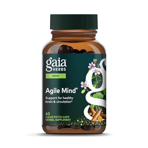 Gaia Herbs Agile Mind – Brain Support Herbal Supplements – Brain Circulation Support* – with Turmeric Root, Bacopa, Black Pepper & Ginkgo Biloba – 60 Vegan Liquid Phyto-Capsules (60 Servings)