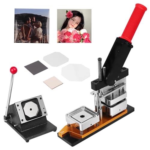 50x50mm Square Badge Press Machine, Manual Fridge Magnets Maker, with Square Desktop Cutter and 1000 Supplies Kit,A