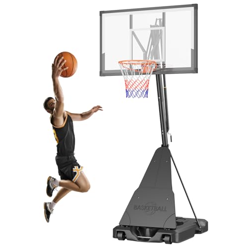 LotFun Basketball Hoop Outdoor with 44 Inch Shatterproof Backboard, 5-10ft Stepless Regulation Crank Adjust Basketball Goal System for Youth/Teens/Adults Indoor Outdoor Pool
