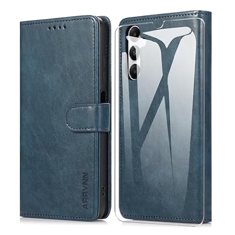ARRYNN Etui do Samsung Galaxy A15 4G / 5G + folia ochronna, etui na telefon komórkowy do Samsung Galaxy A15 4G, etui z klapką PU, etui ochronne Samsung Galaxy A15 5G - niebieskie