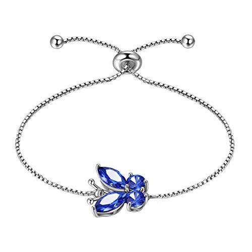 Hipunk Butterfly Blue Bracelets Birthstone Women 925 Sterling Silver September-Sapphire Birth Stone Animal Butterflies Adjust Link Bracelet Crystal Birthday Jewelry Sb0001S #TOP25