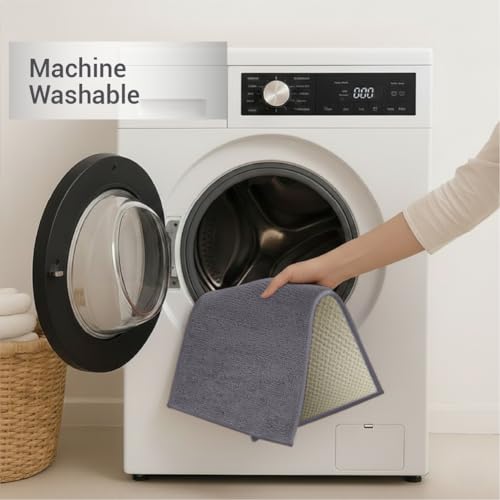 Image of Welspun Arlo Bathroom Mat Anti Slip | Soft Absorbent Bathmat | Quick Dry Polyester Floor Mat for Bathroom | Anti Skid Bathmat | Machine Washable | 40 x 60 cm | Dark Grey
