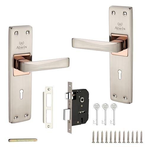 Image of Alwin's Diamond Ky SSRG, 8 Inch Mortise Lockset, 6 Lever 2 Turn Lock, 3 Keys,Ideal for Main Door, Bedroom, Living Room, Bathroom and Kitchen Doors Both for Right and Left Hand Doors. (Plus, SS)