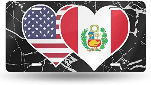 WEIZI American Peru Flag Heart License Plate Personalized Custom Novelty License Tag Sign 6 inch x 12 inch