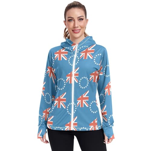 Cook Islands Flag Women's UPF 50+ Sun Protection Hoodie Jacket Lightweight Long Sleeve Sun Shirt with Pocket Multicoloured