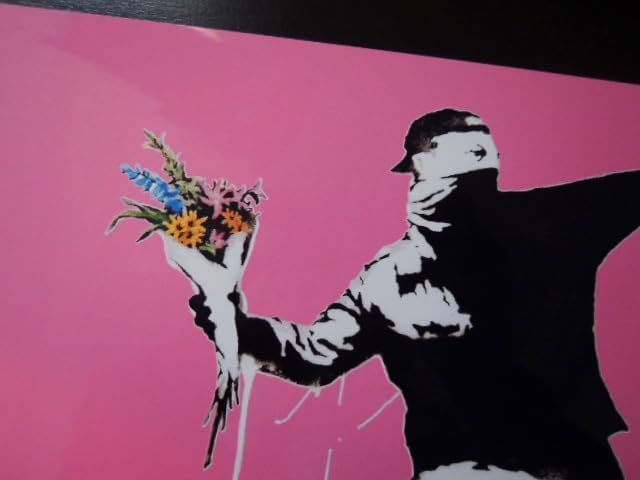 Amazon.co.jp: A4 額付き ポスター banksy フラワーボンバー 花束 暴徒