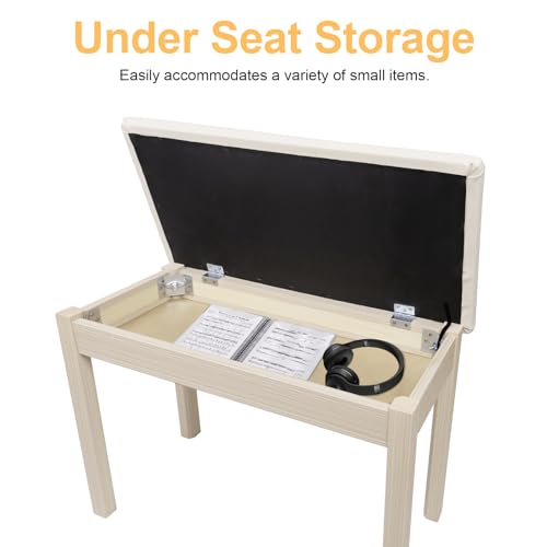 image for UISCOM Duet Piano Bench with Padded Cushion and Storage - Solid Wood K