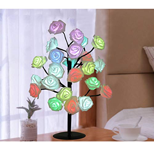 24 Led Rose Lamp, 16 Colors Rose Tree With Led Lights Color Changing Remote Timer Table Top Decorations, Rose Lights Table Lamp For Wedding Mother's Day Christmas Decorations, Gift For Girls Mom #TOP3