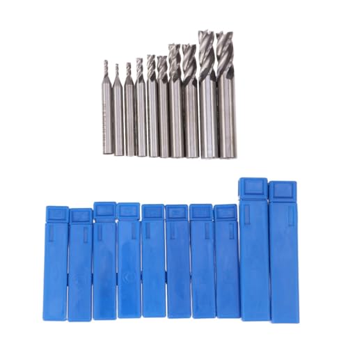 HAWILLOSCH 10pcs High Speed Steel CNC Milling Cutter Set Straight Handle End Mill Bits 2-10mm Cutting Diameter
