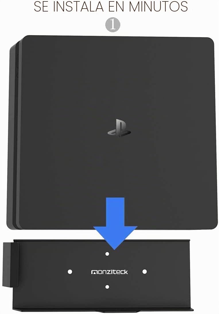Monzlteck Soporte de Pared para PS-4 Slim, Cerca o detrás de TV, Ahorro de Espacio, Personalizado para Adaptarse Perfectamente a PlayStation4 Slim, fácil de Instalar