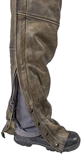 Bikersgearonline Men's Riding Distressed Brown Butter Soft Leather Motorcycle Chaps W/Zip-Out Liner (Medium) #TOP5