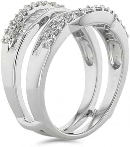 925 Sterling Silver Baguette & Round Cut White Diamond Double Row Wedding Bridal Enhancer Wrap Ring Guard for Women's In 14K White Gold Finish2