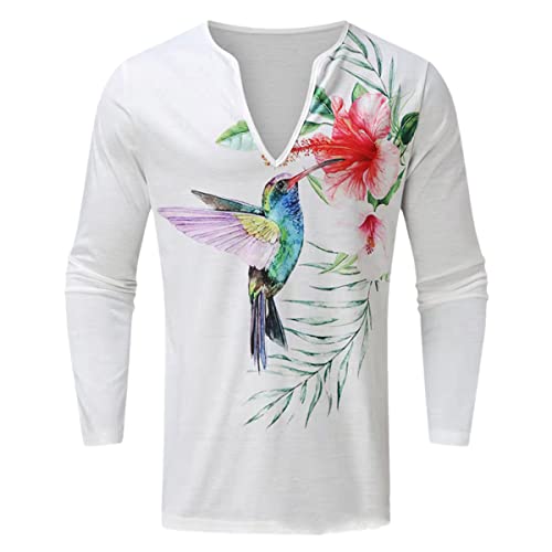 T-shirt manches longues homme coupe ample dissimulant les formes style Harajuku col V confortable