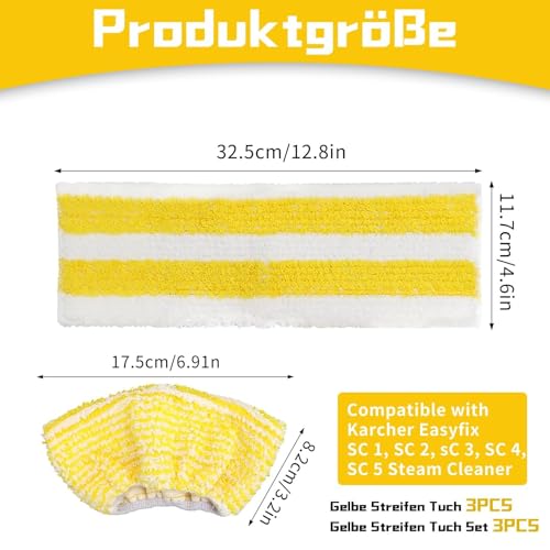 6 Stück Mikrofaser Ersatztücher für Kärcher Dampfreiniger, Textil-Wischbezüge Set Kompatibel mit SC1 SC2 SC3 SC4 SC5 EasyFix, Rein Textiles Zubehör für Kärcher Dampfreiniger(3 Bodendüse + 3 Handdüsen)