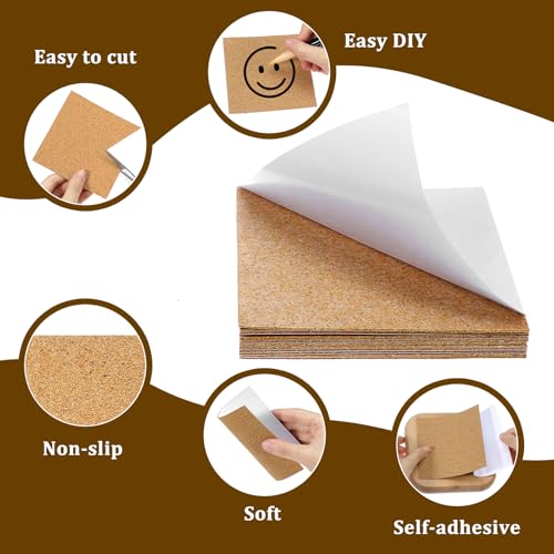 Korkbögen mit selbstklebender Rückseite, 10,2 x 10,2 cm, quadratische Korkfliesen, selbstklebende Korkuntersetzer, Mini-Wandbrett für DIY, Basteln, Getränkematte, Heimbüro, Tischdekoration, braun