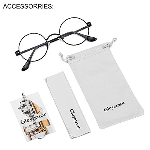 Gleyemor Round Clear Glasses for Men Women, Small Circle Metal Frame Non Prescription Eyeglasses (Black)