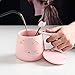Pink Ceramic Coffee mug Cute Cat Handmade Tea Cups with Stainless Steel Spoon Kitty Cup Unique Hot chocolate Novelty mugs Christmas Birthday for Girls Women (Pink)