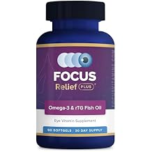 Focus Relief Plus Formula for Dry Eyes 90 ct. 30 Day Supply Omega 3 Supplemen for Dry Eyes - Dry Eye Relief Supplement -Omega 3 Fish Oil for Dry Eyes