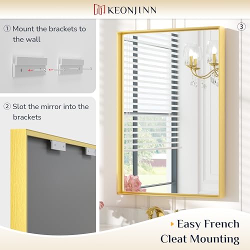 Image of Keonjinn 48x24 Inch Gold Bathroom Mirror for Over Sink, Rectangular