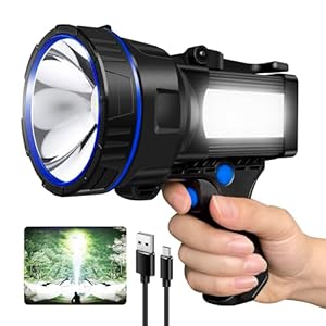 REDRHINO Rechargeable Spotlight Flashlight, Super Bright 1000,000 lumens Waterproof Hand held Spot Lights, Long Range Large Hunting Lamp Searchlight, LED Flashlight with COB Light for Camping