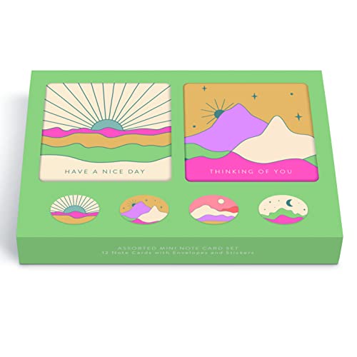 Image of Studio Oh! Assorted Mini Note Card Sets with Stickers, 12 Blank Cards, Stickers & Small Envelopes, Greeting Notecards for Birthday, Thank You Notes, 260 GSM Textured Paper Weight, Desert Skies