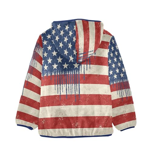 American Flag Dripping Colors Toddler Fleece Jacket Girl Boys Hooded Fleece Jacket Coat Warm Outwear Zip-up 3-10T2