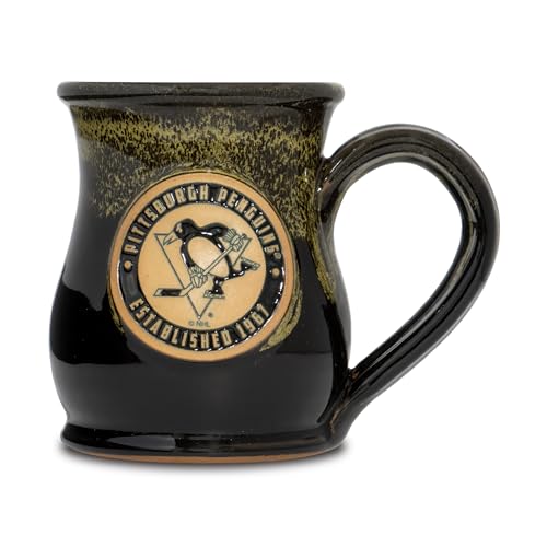 Greater Distance NHL Hockey Pittsburgh Penguins 14oz Two-Tone Tall Belly Mug, Handmade Large Ceramic Coffee Mug With Team Logo for True Fans, Premium Deneen Pottery Made in USA