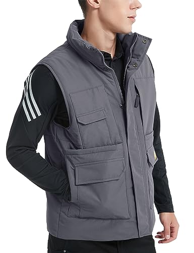 HARD LAND Men's Padded Puffer Vest Outdoor Water-Resistant Winter Vest for Men With 11 Cargo Pockets