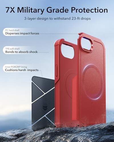 Image of ESR for iPhone 17e Case, iPhone 16e Case, 23ft Military-Grade Drop Protection, MagSafe Accessories Compatible, Shock-Absorbing Rugged Cover, Cyber Series, Red