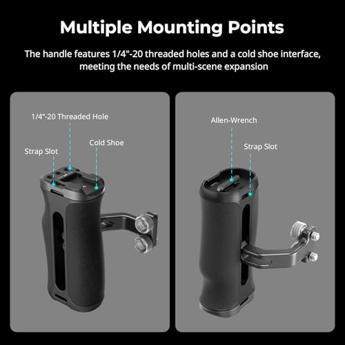 Image of SmallRig Mini Side Handle with 1 /4 inch -20 Screws for Camera Cage, Up and Down Adjustable, for Left or Right Hand, Ergonomic Camera Handle with Built-in Cold Shoe and Threaded Hole - 4756