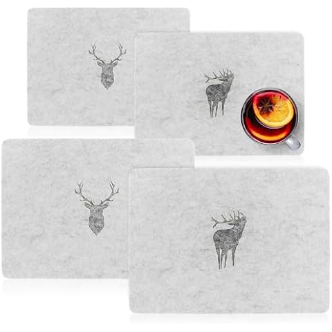 com-four® 4-piece Deer Felt Placemats Cover