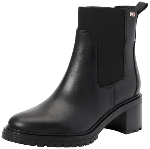 Bottines Chelsea Tommy Hilfiger en cuir noir premium et élégant pour femme