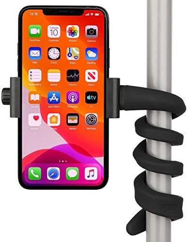 iTODOS Portable Flexible Cell Phone Holder Stand for Treadmill, Spin Bike, Bed, Car, Kitchen, Desk, Grocery Shopping Cart,Compatible with iPhone, Android, GoPro, DSLR, Action Camera(Black)