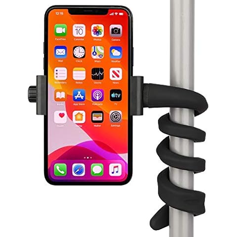 iTODOS Portable Flexible Cell Phone Holder Stand for Treadmill, Spin Bike, Stroller, Shopping Cart, Bed, Car, Kitchen, Desk, Compatible with iPhone, Android (Black) Cover