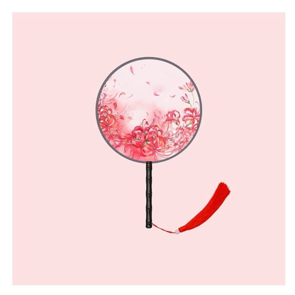 DANNMPX Display Fans Double-Sided Circular Fan Chinese Ancient Style Long Handle Tassel Han Clothing Cheongsam Hand Held(A5)
