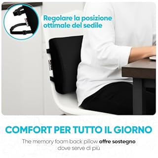 FORTEM Cuscino Lombare Sedia Ufficio, Cuscino Lombare Auto, Supporto Schiena Sedia Gaming, Cuscino Ergonomico, Cuscino in Memory Foam, Cuscino per Sedia da Scrivania, Fodera Traspirante e Lavabile