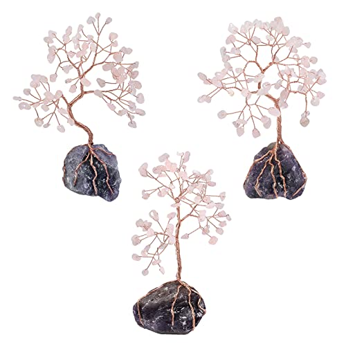 Nupuyai Rose Quartz Crystal Money Tree with Raw Amethyst Stone Base - Image 4