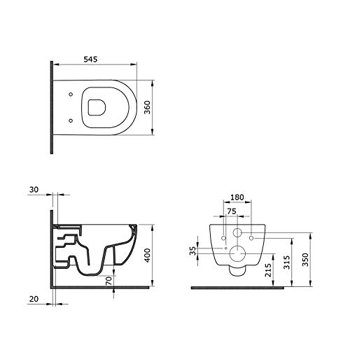 Hänge Wand WC Spülrandlos/RIMLESS Toilette/Schwarz Matt/Keramik/mit Duroplast Softclose WC Sitz, Standard - Image 6