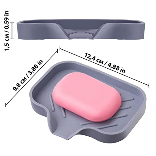 Premium Grey Silicone Soap Dish - Soap Holder Shower - Innovative Design Prevents Water Accumulation - Ideal Soap Bar Holder For Bathroom - Soap Dish For Kitchen #TOP5