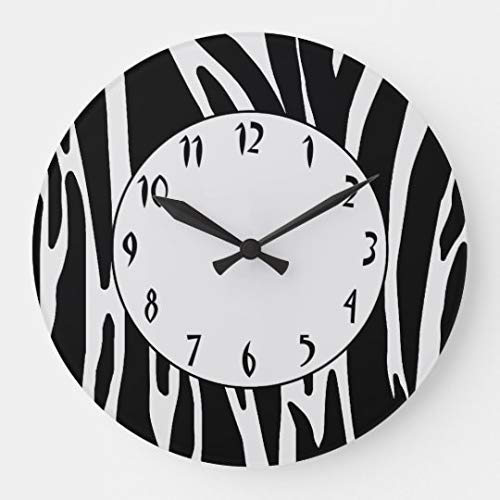Fprqlyze Zebra Print Pattern Large Wall Clock Decor for Bedroom Nursery Round Silent Wood Clock Art for Kids Girls Boys Room 12 inches