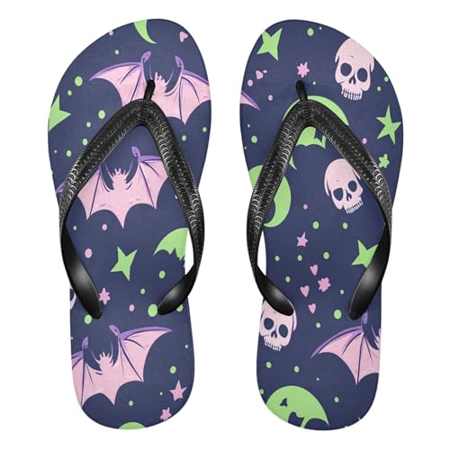 CEBUGI Unisex Flip Flop -Flat Sandal -NonSlip Couple Slippers -Natural Rubber Foam Soles Ultimate Comfort and Durability for Indoor Outdoor|Bats Skulls