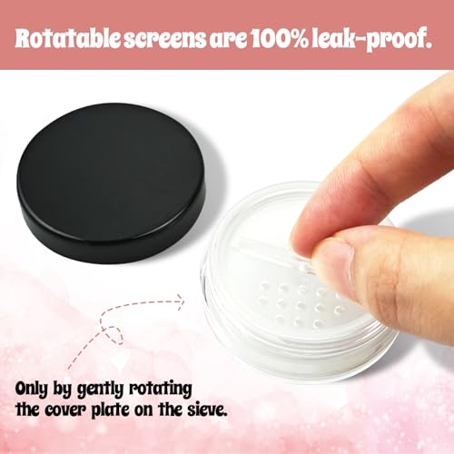 Nirvany 6PCS 10ml Refillable Loose Powder Containers, Black Travel Makeup Jars with Rotating Sifter & Leakproof Screw Lids4
