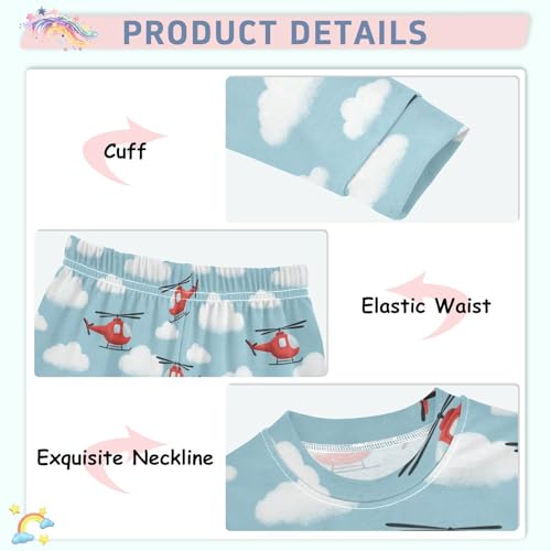 Pajama Sets Long Sleeve Helicopter Pattern Sky Cloud Soft Comfy Sleepwear 2 Piece PJS 3-8T4