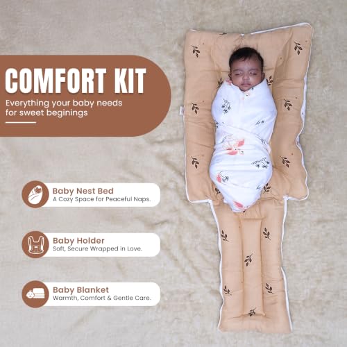 Image of Krildo 3 in 1 Baby Sleeping Bag & Carry Nest for Newborn, Portable Bamboo Cotton for 0-6 Months Infants, Holding Set, Soft & Lightweight (Honey Bunny)