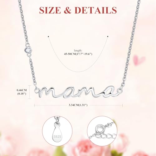Mama Necklace 925 Sterling Silver Mom Necklace for Women S925 Silver Dainty Mother Jewelry Cute Pendant Necklace, Mom Birthday Gift Jewelry for New Mom Women Wife Anniversary4