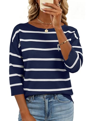 LOMON Sweaters for Women Trendy Spring Boat Neck Contrast Color