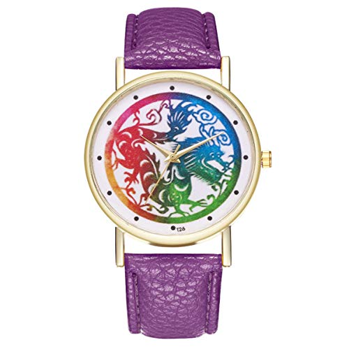 Preisvergleich Produktbild Damen Armbanduhr Quarz mit Lederarmband Ultra flach Lila 2208 42056