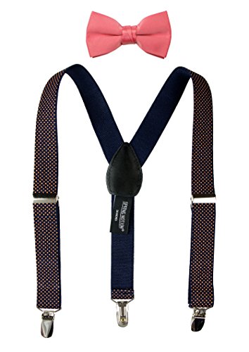 Spring Notion Boys' Suspenders and Solid Color Bowtie Set Navy Orange Dots Medium