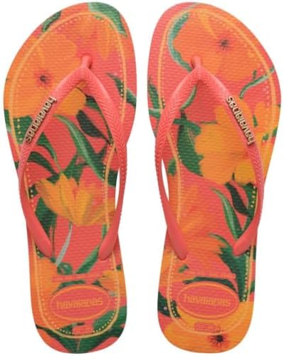 Chinelo Havaianas Feminino Floral Com Logomarca Metálica (Laranja...