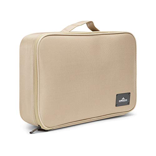 IMPRESSIONS Slayssentials Makeup Carry Case with Adjustable Dividers, Portable Vanity Organizer with Zipper Pouch (Beige)